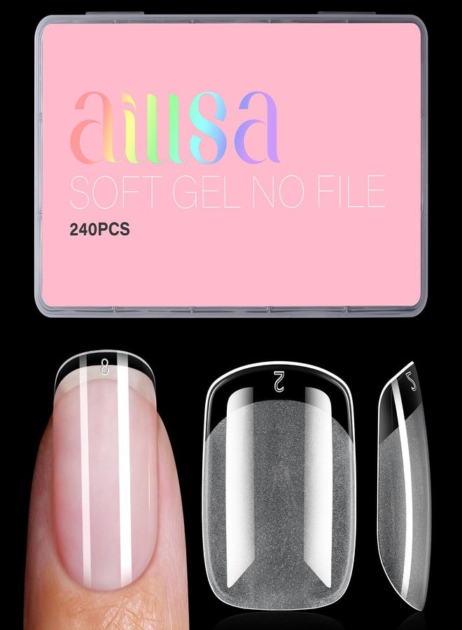 AILLSA Extra Short Square Nail Tips - 240pcs Thickened Pre-filed False Nail Tips Half Matte Nails Tips, Fake Nails for Gift - Image 1